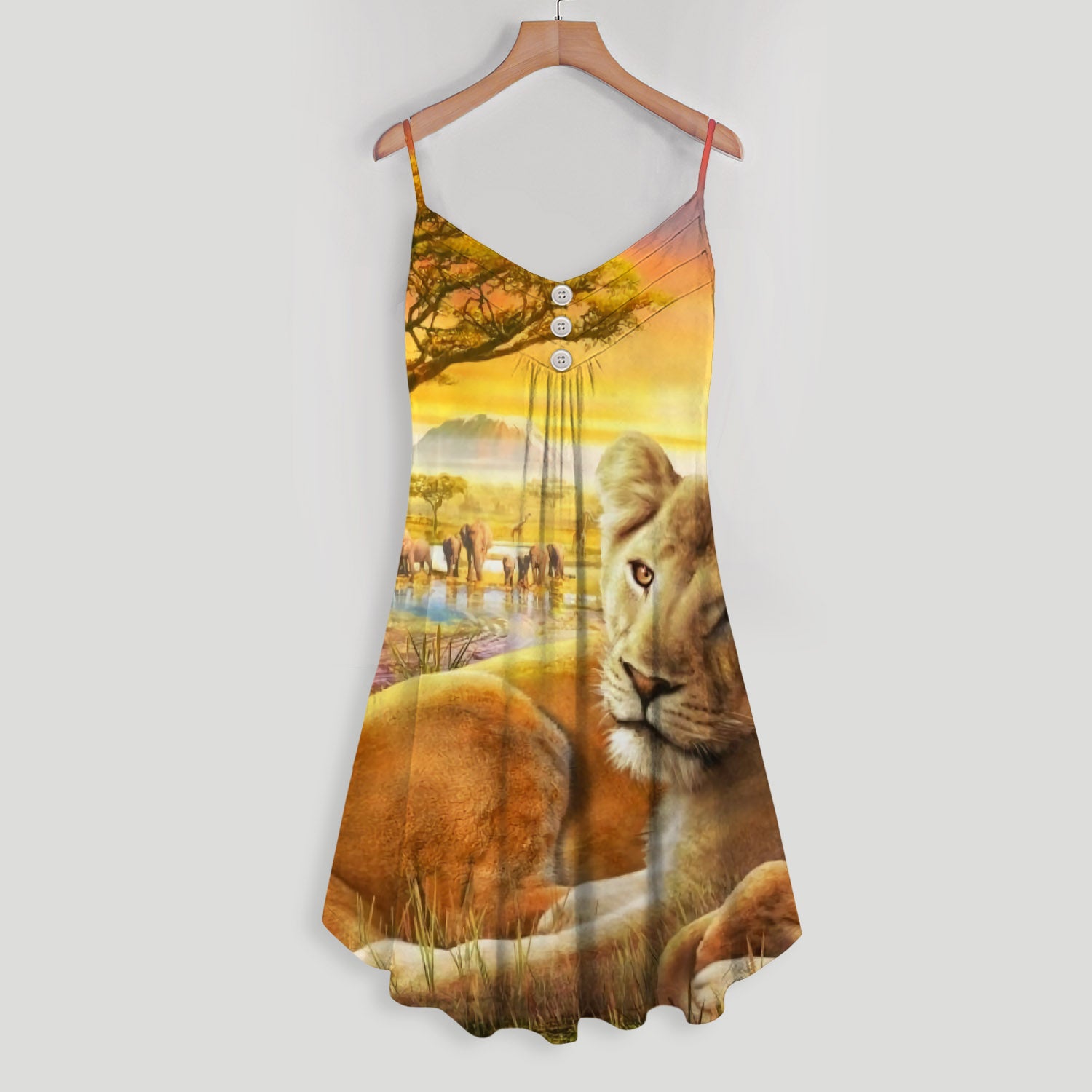 Lion Family Spaghetti Strap Summer Dress | Sleeveless V Neck Mini Dress | Sundress