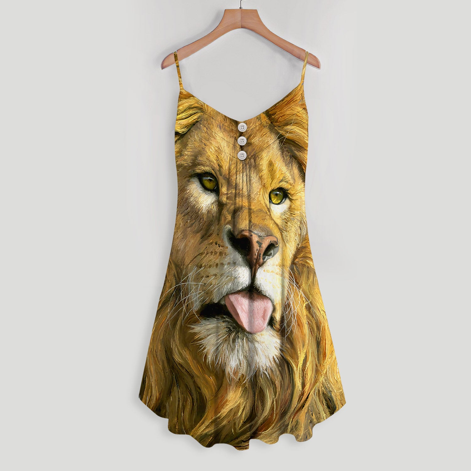 Lion Fun Face Spaghetti Strap Summer Dress | Sleeveless V Neck Mini Dress | Sundress