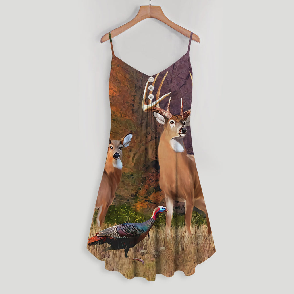 Hunting Spaghetti Strap Summer Dress | Sleeveless V Neck Mini Dress | Sundress