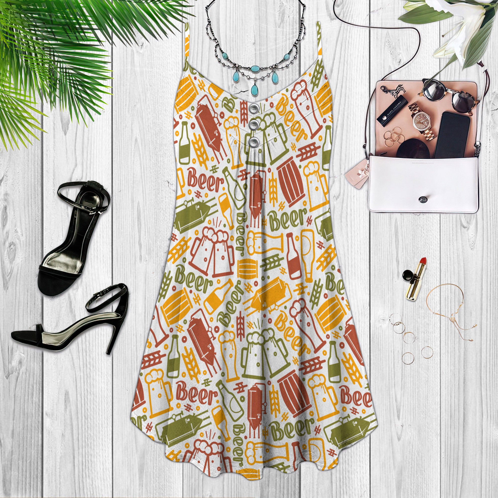 Beer Craft Beer Brewery Spaghetti Strap Summer Dress | Sleeveless V Neck Mini Dress | Sundress