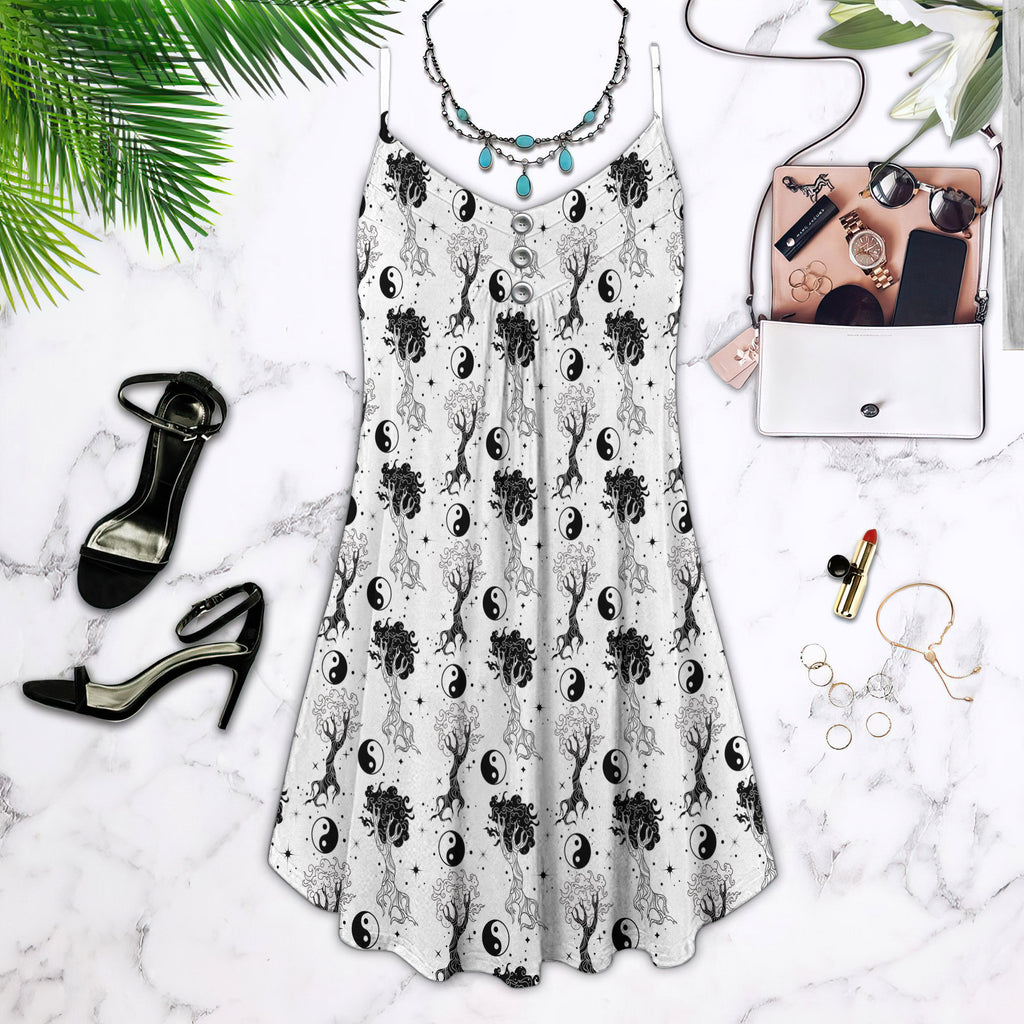 Yin Yang Spaghetti Strap Summer Dress | Sleeveless V Neck Mini Dress | Sundress