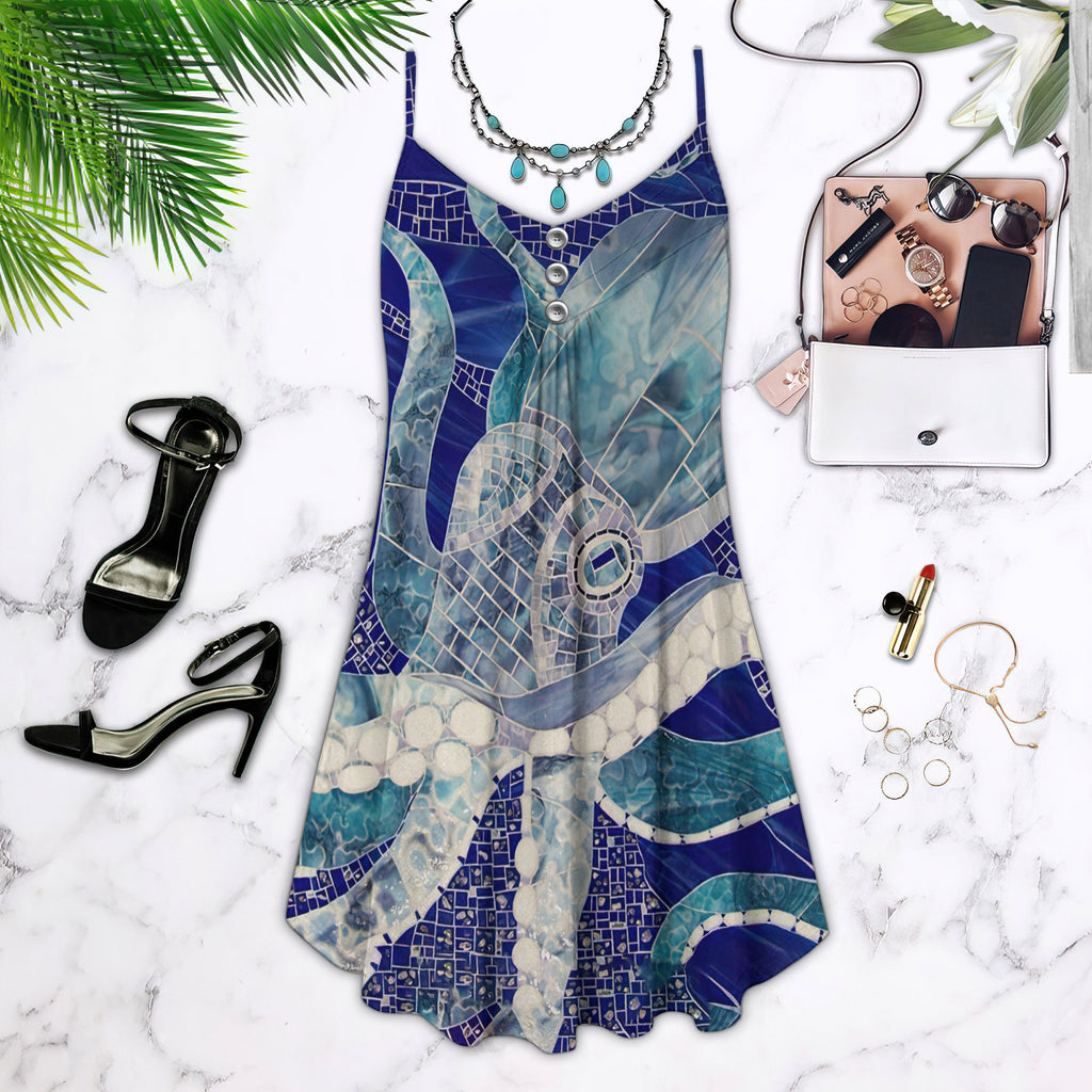 Octopus Spaghetti Strap Summer Dress | Sleeveless V Neck Mini Dress | Sundress