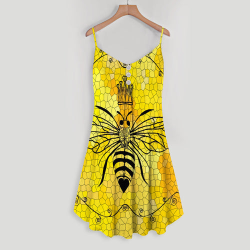 Bee Spaghetti Strap Summer Dress | Women Sleeveless V Neck Mini Dress