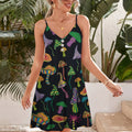 Psychedelic Mushroom Spaghetti Strap Summer Dress | Sleeveless V Neck Mini Dress | Sundress