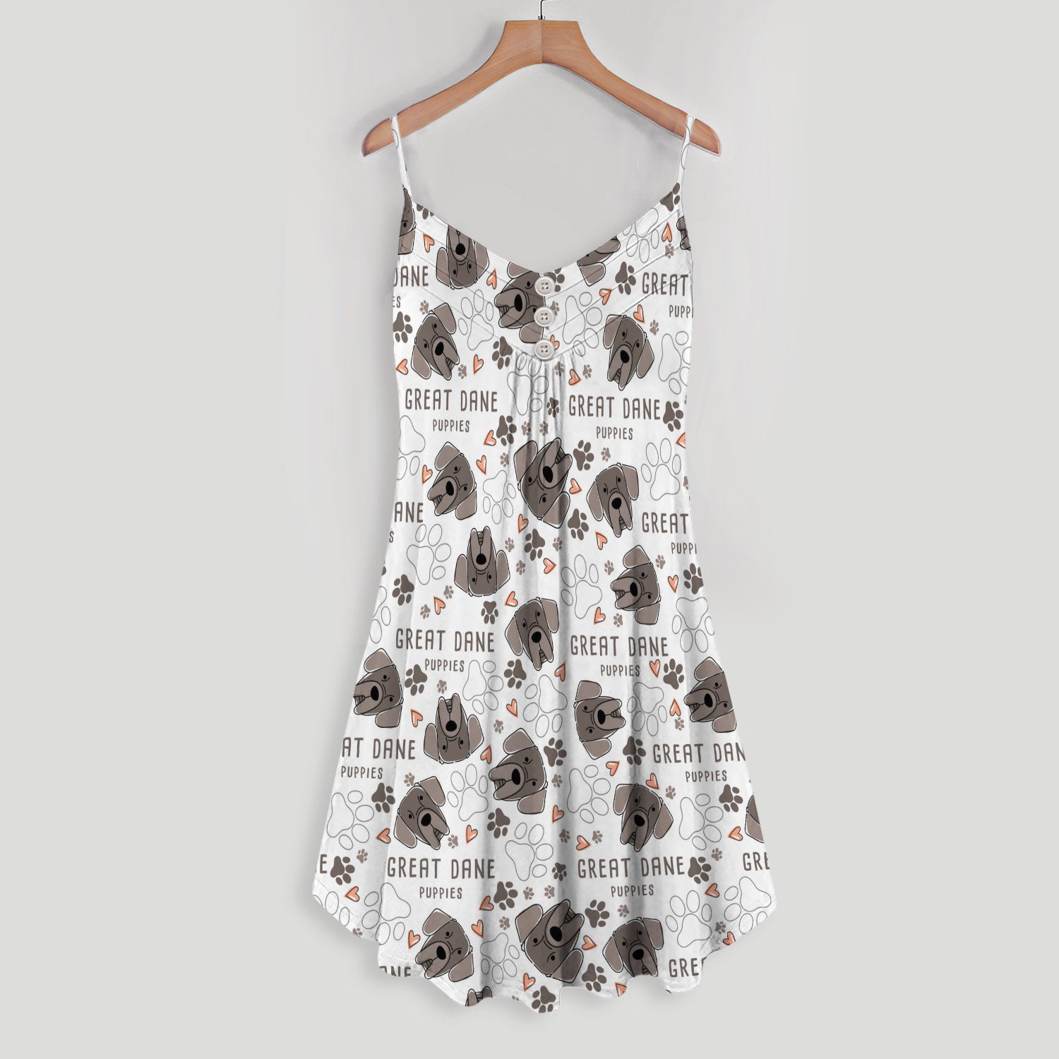 Great Dane Puppy Face And Cute Paws Spaghetti Strap Summer Dress | Sleeveless V Neck Mini Dress | Sundress