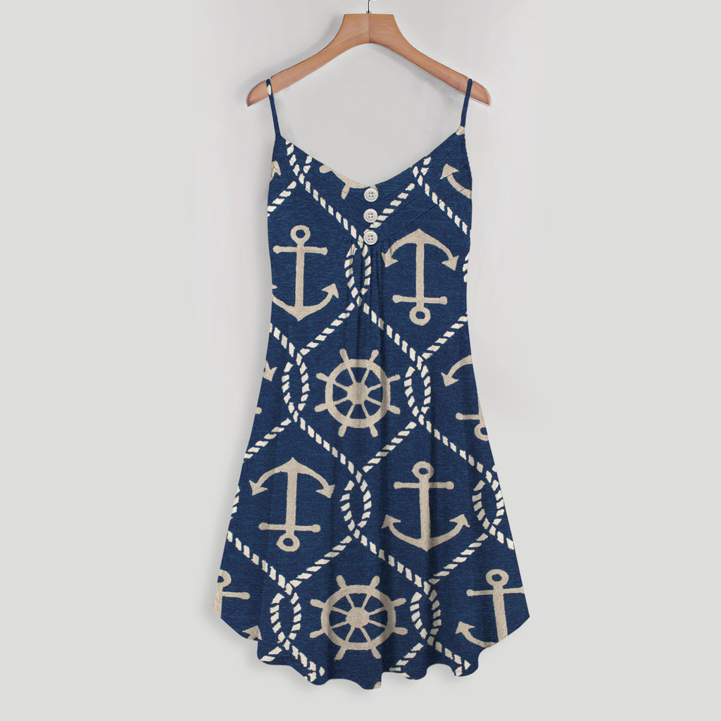 Anchor Spaghetti Strap Summer Dress | Sleeveless V Neck Mini Dress | Sundress