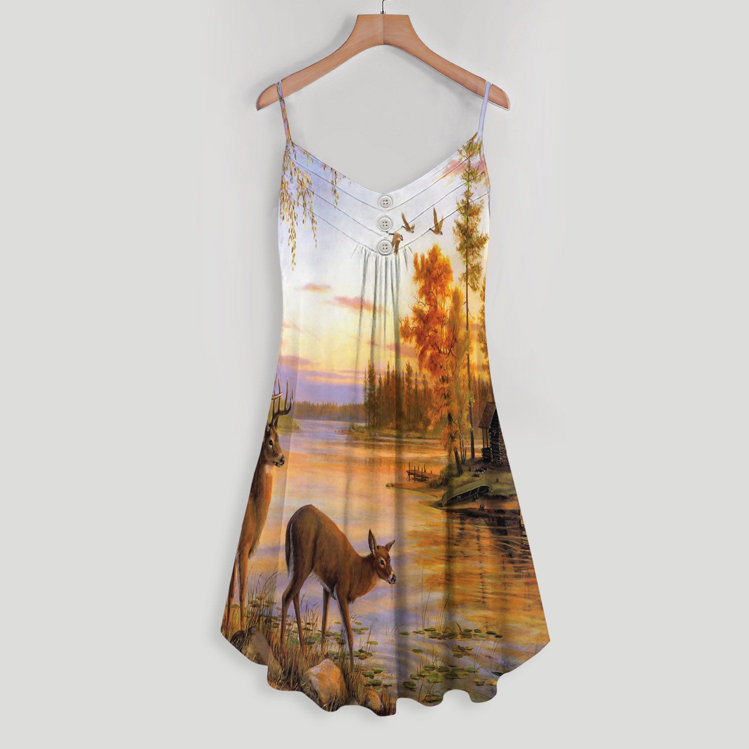 Couple Deer Vintage Spaghetti Strap Summer Dress | Sleeveless V Neck Mini Dress | Sundress