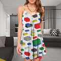 Colorful Lego Butterflyilding Block Spaghetti Strap Summer Dress | Sleeveless V Neck Mini Dress | Sundress
