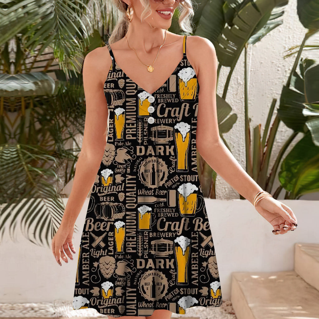 Craft Beer Spaghetti Strap Summer Dress | Sleeveless V Neck Mini Dress | Sundress