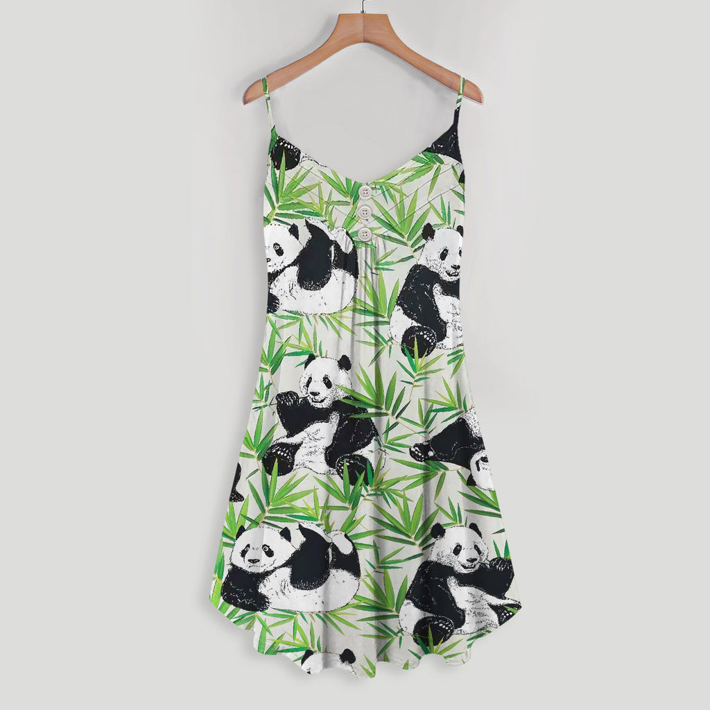 Panda Spaghetti Strap Summer Dress | Sleeveless V Neck Mini Dress | Sundress