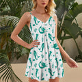 Green Swimming Mermaid Texture Spaghetti Strap Summer Dress | Sleeveless V Neck Mini Dress | Sundress