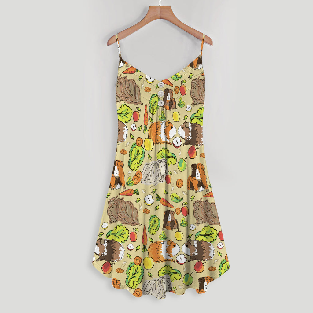 Guinea Pig Fruits And Vegetable Spaghetti Strap Summer Dress | Sleeveless V Neck Mini Dress | Sundress