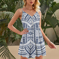 Guam Navy Pattern Spaghetti Strap Summer Dress | Sleeveless V Neck Mini Dress | Sundress