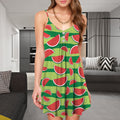 Watermelon Green Red And Black Spaghetti Strap Summer Dress | Women Sleeveless V Neck Mini Dress