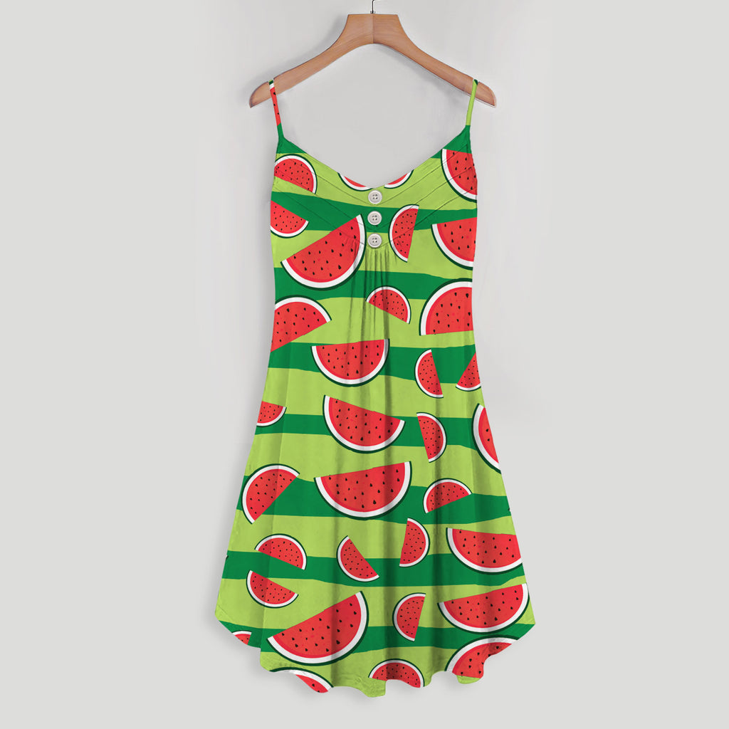 Watermelon Green Red And Black Spaghetti Strap Summer Dress | Women Sleeveless V Neck Mini Dress
